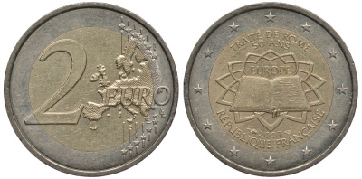 Франция 2 евро 2007 50 лет Римскому договору KM 1660 биметалл 4384-643