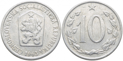 ЧЕХОСЛОВАКИЯ 10 ГЕЛЛЕРОВ 1963 СОЦИАЛИСТИЧЕСКАЯ РЕСПУБЛИКА KM 49.1 алюминий 3856-927