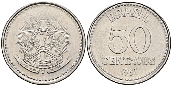 Бразилия 50 сентаво 1987 реформа 1986-1989 KM 604 нержавеющая сталь UNC 87-515