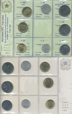 Италия набор из 8 монет 1981 оригинальная запайка, FAO    UNC  5-6-2-46