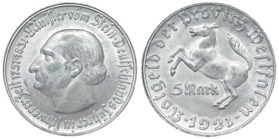 Германия, Вестфалия 5 марок 1921 северный Рейн-Вестфалия, нотгельд алюминий 4123-212