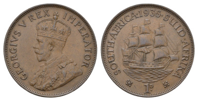 ЮАР 1 пенни 1935 Георг V (1910-1936) KM 14.3 бронза 4672-944