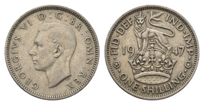 Великобритания 1 шиллинг 1947 Георг VI (1936-1952), Английский герб KM 863, Spink 4105 медно-никель 4695-657