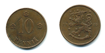 Финляндия 10 пенни 1919 KM 24 медь 41-414