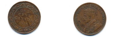 Канада 1 цент 1918 Георг V (1910-1936), большой формат KM 21 бронза 4379-1026