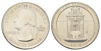 США 25 центов (квотер, 1/4 доллара) 2010 P, Квотеры «Парки США» - Национальный парк Хот-Спрингс KM 469 медь плакированная медно-никелем UNC 4666-922