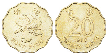 Гонконг 20 центов 1998 KM 67 никель латунь UNC 4701-237