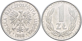ПОЛЬША 1 ЗЛОТЫЙ 1988 MW KM 49.2 алюминий 4544-557