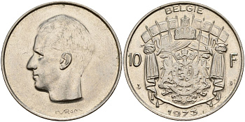 Бельгия 10 франков 1973 Belgie KM 156 никель 4150-821