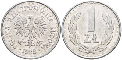 ПОЛЬША 1 ЗЛОТЫЙ 1988 MW KM 49.2 алюминий 4544-557