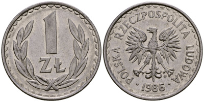 Польша 1 злотый 1986 Y 49.2 алюминий 4177-754