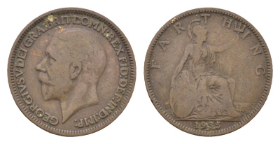 Великобритания 1 фартинг 1935 Георг V (1910-1936) KM 825, Spink 4061 бронза 4664-318
