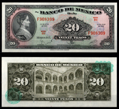 Мексика 20 песо 1970 Pick 54 p бумага 7198-8-4-1