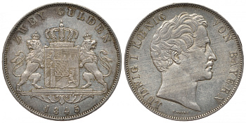 Бавария 2 гульдена 1845 Людвиг I (1825-1848) Jaeger 63, Thun 89, AKS 77, Kahnt 73, Davenport 594, KM 438 серебро 00-805-23