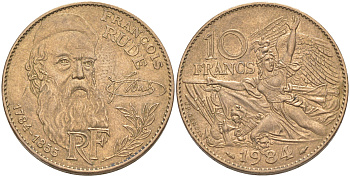 ФРАНЦИЯ 10 ФРАНКОВ 1984 ФРАНСУА РУДЕ KM 954 никель латунь 4111-114