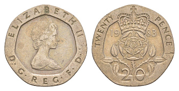 Великобритания 20 пенсов 1983 Елизавета II (1952-2022) KM 931, Spink 4230 (G1) медно-никель 4639-841