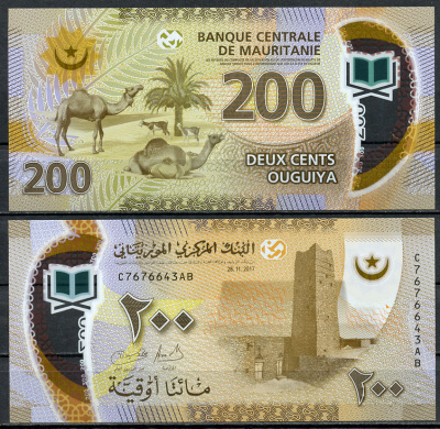 Мавритания 200 угуйя 2017 башня, верблюды Pick 24  пластик  UNC (пресс) 451-349-3