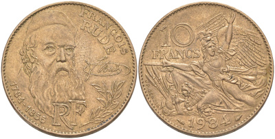ФРАНЦИЯ 10 ФРАНКОВ 1984 ФРАНСУА РУДЕ KM 954 никель латунь 4111-114
