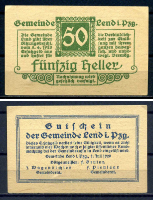 Ленд-им-Пинцгау (Австрия) 50 геллеров 1920 картон aUNC 7556-34-1-2