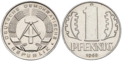 ГДР 1 пфенниг 1968 A KM 8.1 алюминий 99-1032