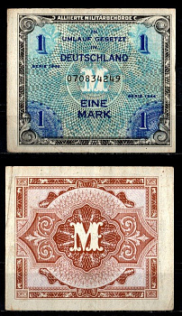 Германия, оккупация союзниками 1 марка 1944 Pick 192 a бумага 8615-35-1-2