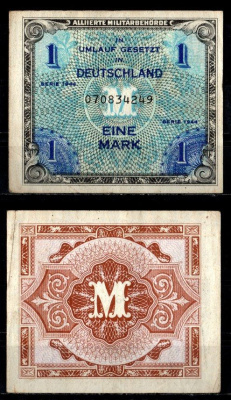 Германия, оккупация союзниками 1 марка 1944 Pick 192 a бумага 8615-35-1-2