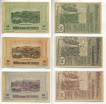 Австрия набор из 3 банкнот 1920 до 30 декабря 1920, нотгельд, 10, 20, 50 геллеров, SEITENSTETTEN   бумага  aUNC  7555-5-3-1