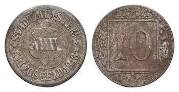 Мюнстер 10 пфеннигов 1918 Funck 350.3A, Men18 22668.1 железо 4643-1013