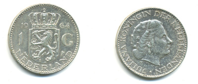 Нидерланды 1 гульден 1964 Юлиана (1948-1980) KM 184 серебро 83-751