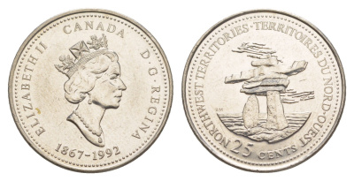 Канада 25 центов 1992 125 лет Конфедерации Канада - Северо-Западные территории KM 212 никель UNC 4637-853