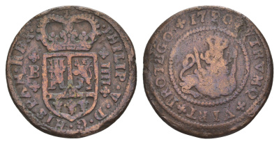 Испания, Барселона 4 мараведи 1720 B, Филипп V KM 303 медь 413-2423