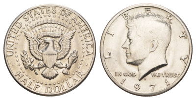 США 1/2 доллара (50 центов) 1971 D, Джон Кеннеди KM 202b медь плакированная медно-никелем aUNC 81-911