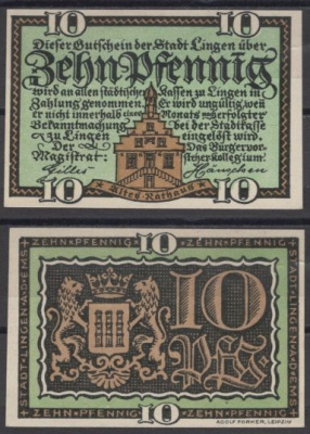 Линген 10 пфеннигов DeNG 2 803.1 бумага UNC (пресс) 8608-17-2-1