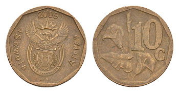 ЮАР 10 центов 2009 герб, цветок алоэ KM 465 сталь плакированная бронзой 4621-1252