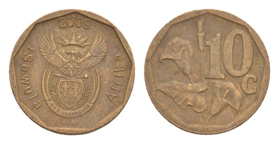 ЮАР 10 центов 2009 герб, цветок алоэ KM 465 сталь плакированная бронзой 4621-1252