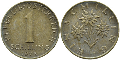 Австрия 1 шиллинг 1973 KM 2886 алюминиевая бронза 4391-1156