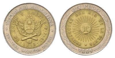 Аргентина 1 песо 2009 KM 112 биметалл 3459-1056