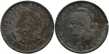 Аргентина 2 сентаво 1894 голова свободы влево KM 8 бронза 4531-1145