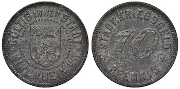 Германия, Кирххайм-унтер-Тек 10 пфеннигов 1917 Баден-Вюртемберг, нотгельд Funck 244.4.1 цинк 4119-954