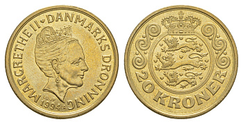 Дания 20 крон 1994 Маргрете II (1972-2024) KM 878 алюминиевая бронза UNC 4657-1231