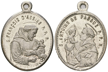 Франция религиозный медальон "Франциск Ассизский" вес 3,23 гр, размер 27,8(с ушком)x20,5 мм серебро 4613-116