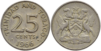 Тринидад и Тобаго 25 центов 1966 герб KM 4 медно-никель 4396-646