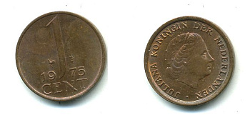 НИДЕРЛАНДЫ 1 ЦЕНТ 1975 KM 180 бронза 72-1141