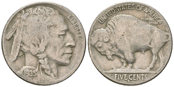 США 5 центов 1935 S, индеец, бизон KM 134 медно-никель 4614-1222