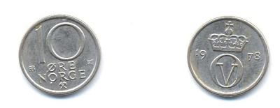 Норвегия 10 эре 1978 Улаф V (1957-1991) KM 416 медно-никель 4379-961