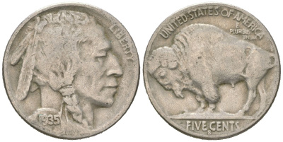 США 5 центов 1935 S, индеец, бизон KM 134 медно-никель 4614-1222