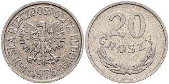 Польша 20 грошей 1976 MW KM А47 алюминий    4187-344