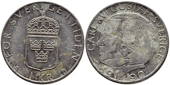 Швеция 1 крона 1990 Карл XVI Густав (1973- ) KM 852a медно-никель 4398-1251