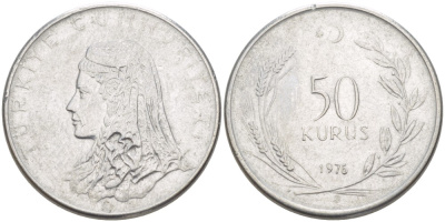 Турция 50 курушей 1976 Анатолийская невеста KM 899 нержавеющая сталь 87-246