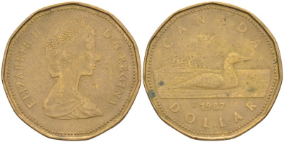 Канада 1 доллар 1987 Елизавета II (1952-2022), утка KM 157 никель плакированный алюминиевой бронзой 63-444